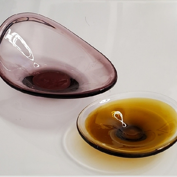 Vntg 10" Amythest & 7 1/2" Amber Art Glass Bowls - Picture 2 of 11